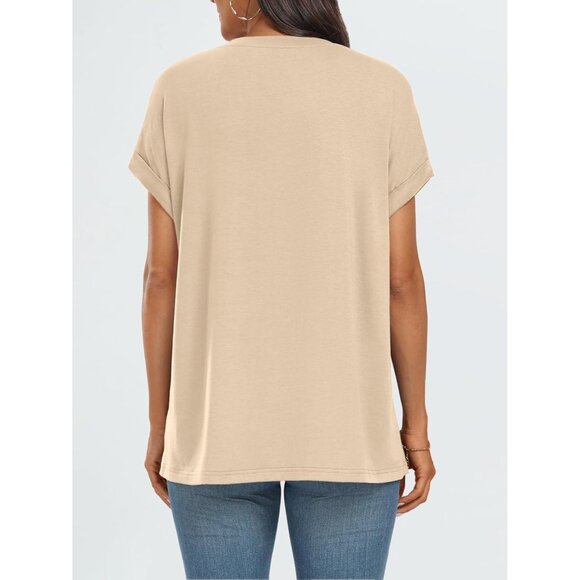 💫 Women Casual Trendy T Shirts Cream Summer Spring Clothes Vacation Fashion Top - Picture 5 of 5